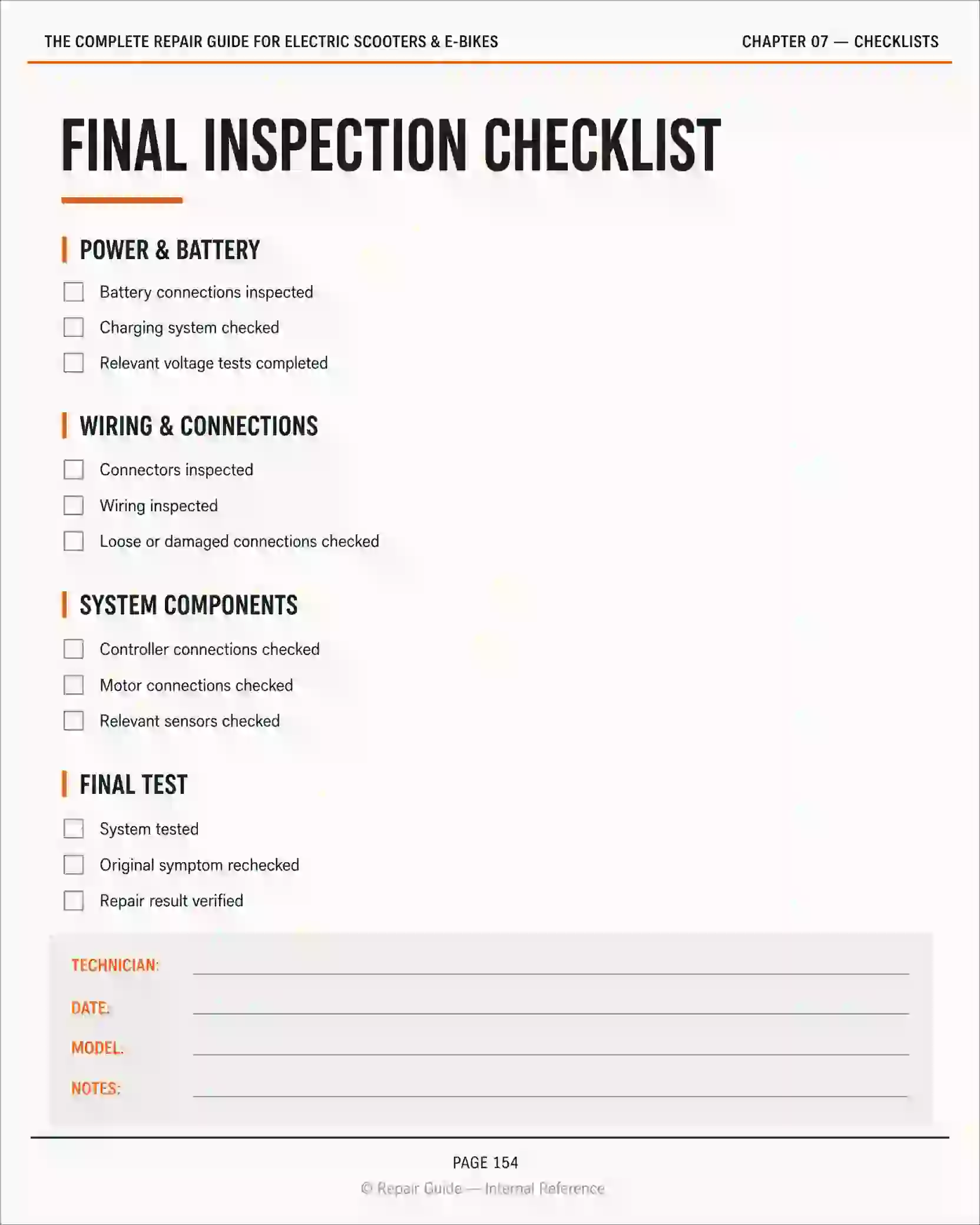 Repair checklist